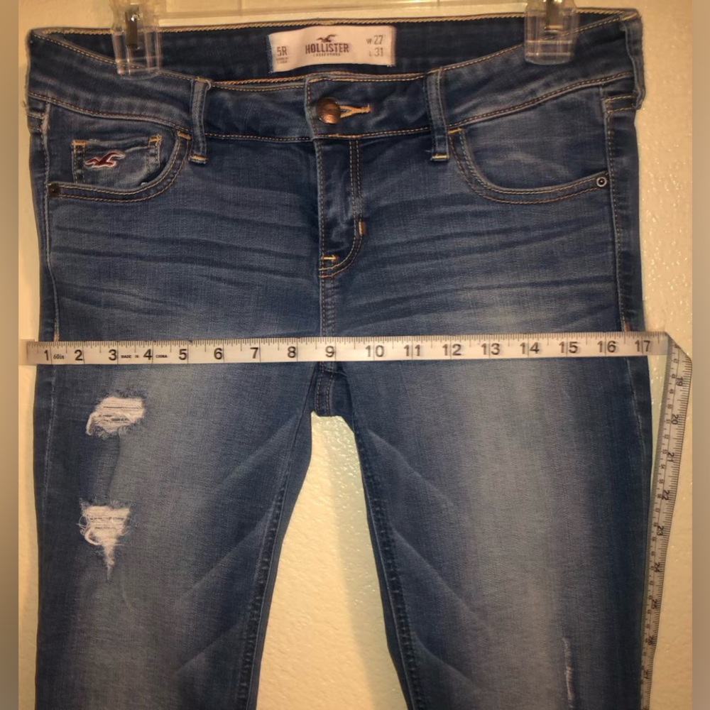 Women's-Junior Hollister Distressed Denim Blue Jeans Sz 5R - Picture 6 of 8